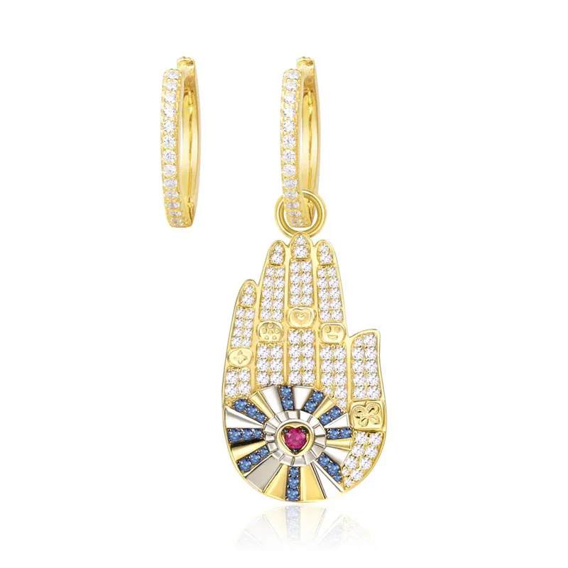 SLJELY 925 Sterling Silver Asymmetric Yellow Gold Color Hamsa Hand Lucky Palm Earrings Multicolor Zircon Women Monaco Jewelry
SLJELY 925 Sterling Silver Asymmetric Yellow Gold Color Hamsa Hand Lucky Palm Earrings Multicolor Zircon Women Monaco Jewelry