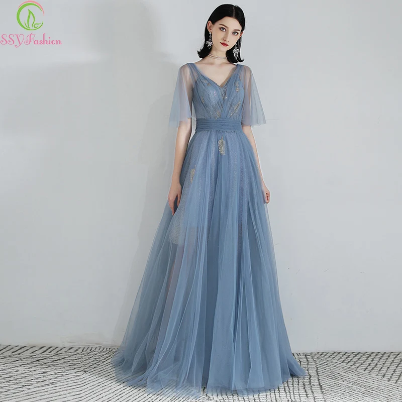 SSYFashion Special Occasion Dresses Banquet Elegant Grey Blue V-neck Lace Appliques Long Evening Formal Gowns Vestido De Noche
SSYFashion Special Occasion Dresses Banquet Elegant Grey Blue V-neck Lace Appliques Long Evening Formal Gowns Vestido De Noche