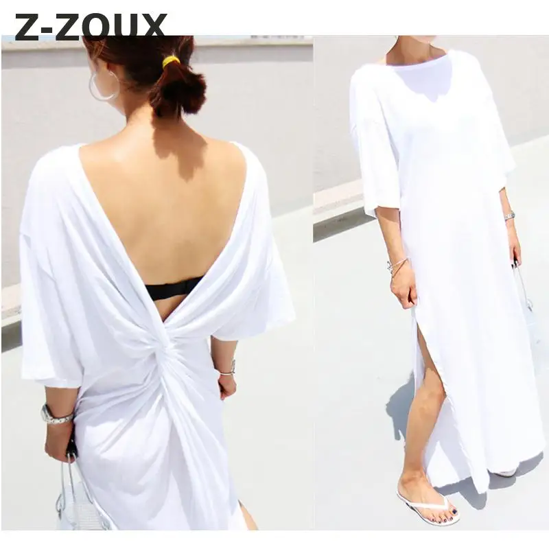 Z-ZOUX Women Dress Cotton Short Sleeve Dress Retro Backless Split Sexy Long Dress Wrinkles Hollow Out Loose Summer Dresses New
Z-ZOUX Women Dress Cotton Short Sleeve Dress Retro Backless Split Sexy Long Dress Wrinkles Hollow Out Loose Summer Dresses New