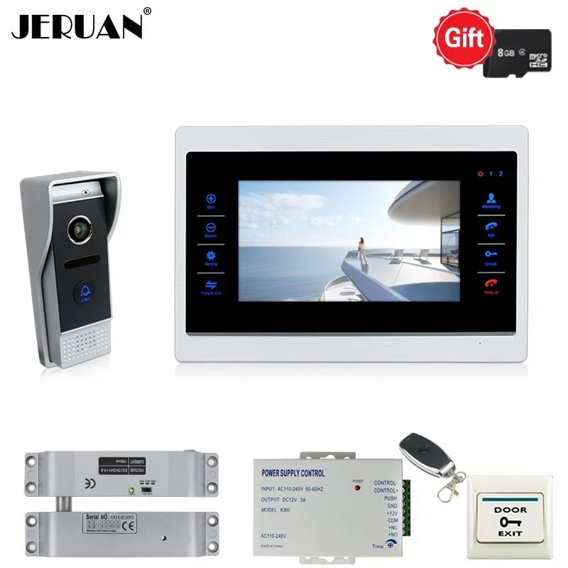 

JERUAN 720P AHD Motion Detection Video Door bell Unlock Intercom System kit Record Monitor HD 110 Degree IR Camera With lock
