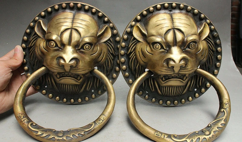 8" Old China Fengshui Bronze Guard Exorcism Tiger Leopard Head Door Knocker Pair 
8" Old China Fengshui Bronze Guard Exorcism Tiger Leopard Head Door Knocker Pair