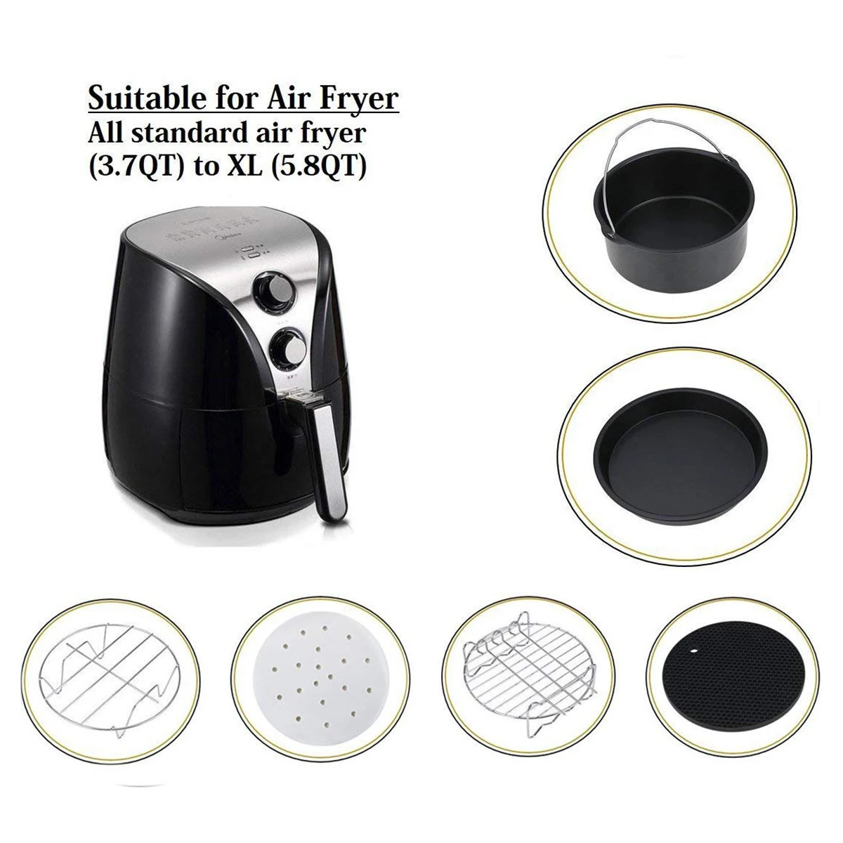 Air Fryer Accessories Air Fryer Set for Phillips Cozyna Air Fryer and Gowise Air Fryer Fit all 3.7QT - 5.3QT - 5.8QT 100pcs No
Air Fryer Accessories Air Fryer Set for Phillips Cozyna Air Fryer and Gowise Air Fryer Fit all 3.7QT - 5.3QT - 5.8QT 100pcs No