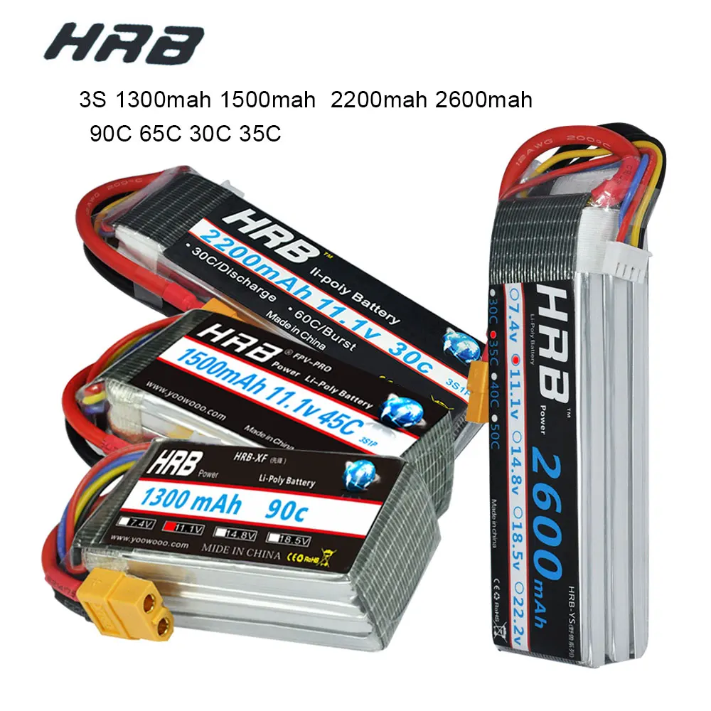

HRB RC Lipo Battery 3S 11.1V 1500mah 1300mah 2200mah 2600mah 90C 45C 65C 30C 35C Li-poly battery for FPV RC Drones Helicopters