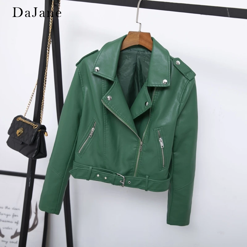 DaJane Spring New Classic Lapel Short Belt women's PU Leather Simple Leather Jacket Green Motorcycle Jacket
DaJane Spring New Classic Lapel Short Belt women's PU Leather Simple Leather Jacket Green Motorcycle Jacket