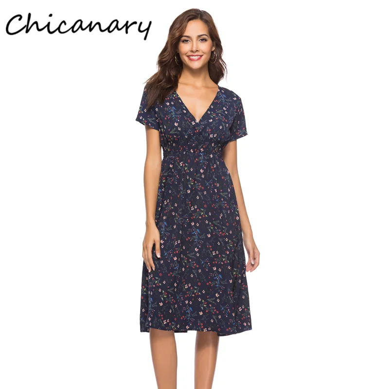 Chicanary Floral Print Wrap V-neck Chiffon Dress with Elastic Band Waist Bohemian Short Sleeve Midi Dress
Chicanary Floral Print Wrap V-neck Chiffon Dress with Elastic Band Waist Bohemian Short Sleeve Midi Dress