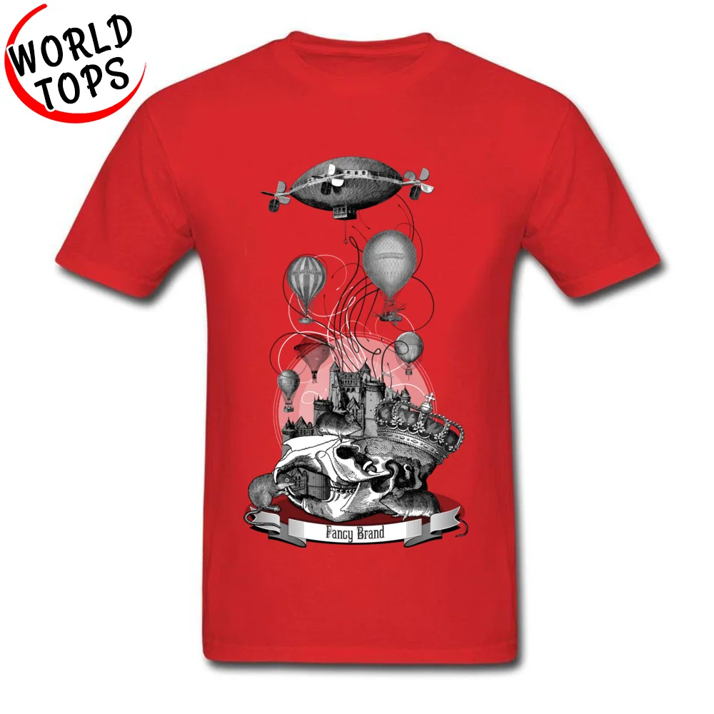 Tops & Tees Funny NEW YEAR DAY Designer Casual Short Sleeve Pure Cotton O Neck Mens T-Shirt Casual Clothing Shirt Vintage Collage with King Mouse Skull Air Baloons fnd Castle red