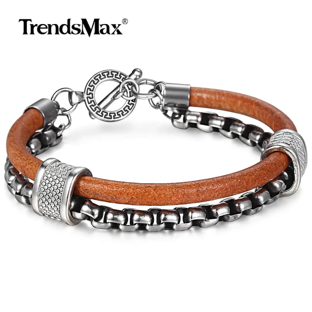 Trendsmax Double Stainless Steel Cable Link Chain Bracelet For Men Genuine Leather Wristband 2019 Fashion Jewelry TBX00401
Trendsmax Double Stainless Steel Cable Link Chain Bracelet For Men Genuine Leather Wristband 2019 Fashion Jewelry TBX00401