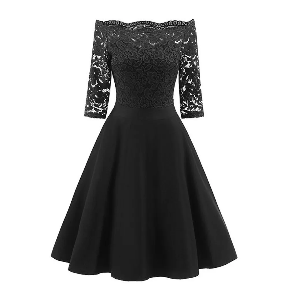 High Quality Black Blue Red Lace Dress Women New Vintage Lace Patchwork Off Shoulder Cocktail Party Retro Swing Dress A30
High Quality Black Blue Red Lace Dress Women New Vintage Lace Patchwork Off Shoulder Cocktail Party Retro Swing Dress A30