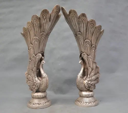 14'' China Silver Bronze Peacock Vase a pair of Bronze Statue Healing Medicine Decoration 100% Brass Bronze
14'' China Silver Bronze Peacock Vase a pair of Bronze Statue Healing Medicine Decoration 100% Brass Bronze