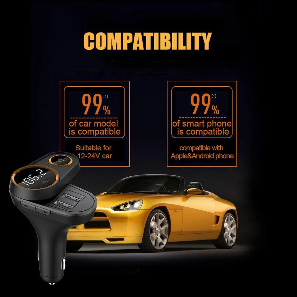 ANLUD FM Transmitter High Quality Rotate Bluetooth Handsfree Car Kit Modulator Dual USB Car Charge Audio Radio TF MP3 Player (4)