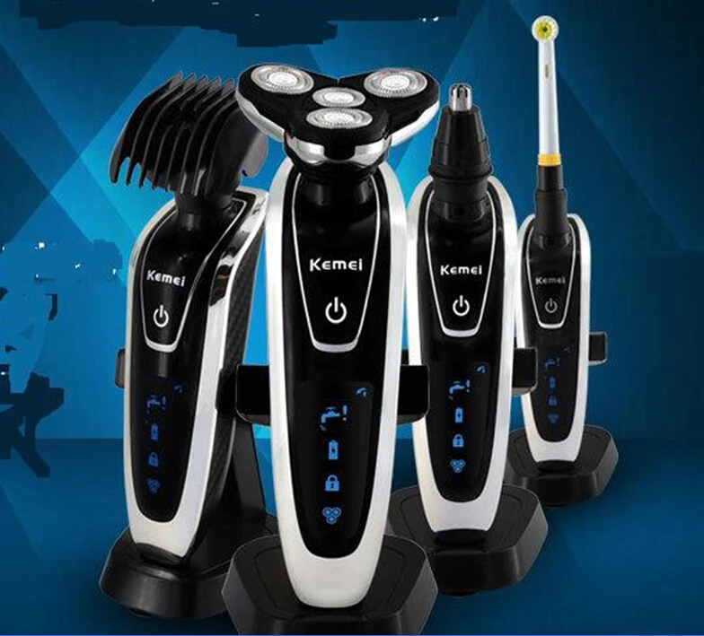 Image 4 in 1 Washable Rechargeable Electric Shaver Triple Blade Electric Shaving Razor 3D Floating man beard grooming kit shave
