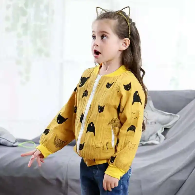 Autumn Spring Yellow Cartoon Cat Printed Girls Coats Jackets Full Sleeve Toddler Girl Outwears Baby Kids Clothing for 2-8years
Autumn Spring Yellow Cartoon Cat Printed Girls Coats Jackets Full Sleeve Toddler Girl Outwears Baby Kids Clothing for 2-8years