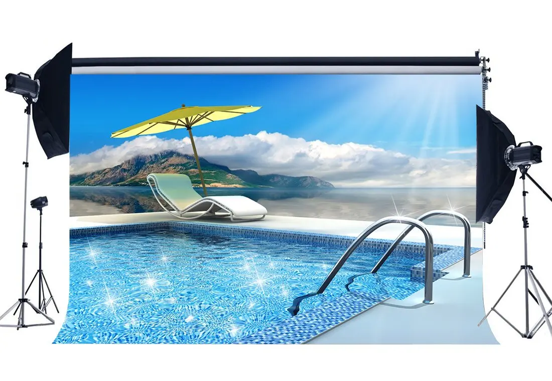 Swimming Pool Backdrop Beach Chair Sunshade Seaside Backdrops Island Blue Sky White Cloud Ocean Background
Swimming Pool Backdrop Beach Chair Sunshade Seaside Backdrops Island Blue Sky White Cloud Ocean Background