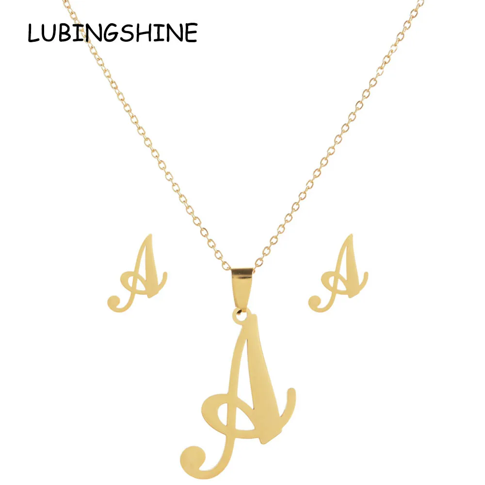 LUBINGSHINE Luxury 26 Letters Stainless Steel Gold Color Necklace Earrings Women Alfabet Initial Bridal Wedding Jewelry Sets
LUBINGSHINE Luxury 26 Letters Stainless Steel Gold Color Necklace Earrings Women Alfabet Initial Bridal Wedding Jewelry Sets