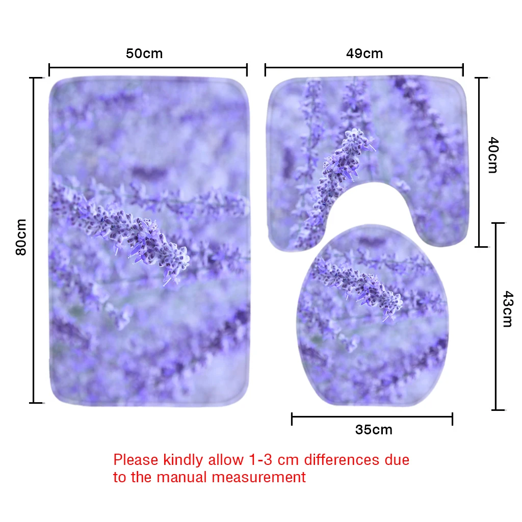 2019 Bathroom Mat Set Purple Lavender Colored Flowers Pattern Bath