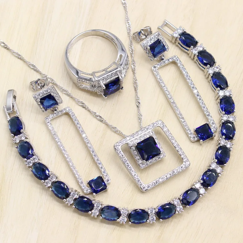 Rectangle Blue Cubic Zirconia 925 Sterling Silver Jewelry Sets For Women Earrings/Pendant/Necklace/Bracelet
Rectangle Blue Cubic Zirconia 925 Sterling Silver Jewelry Sets For Women Earrings/Pendant/Necklace/Bracelet