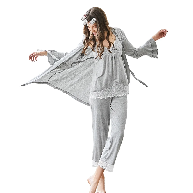 Grlbobra Original bamboo fiber 3 piece set pajamas Korean ladies casual belt chest pad outside home service
Grlbobra Original bamboo fiber 3 piece set pajamas Korean ladies casual belt chest pad outside home service