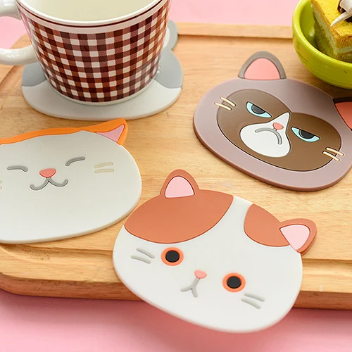 Cute Cat Pattern Silicone Insulation Placemat Coaster Cup Bowl Mat Lovely Home Decor | Дом и сад