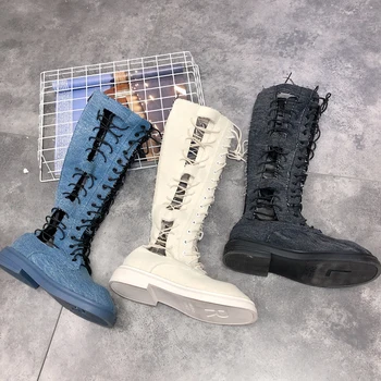 Spring and Autumn 2019 fashion denim lace high tube Martin boots hip-hop hollow breathable women's net boots.
Spring and Autumn 2019 fashion denim lace high tube Martin boots hip-hop hollow breathable women's net boots.