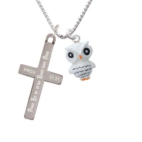 Resin White Snow Owl - Praise Her - Cross Necklace (1)