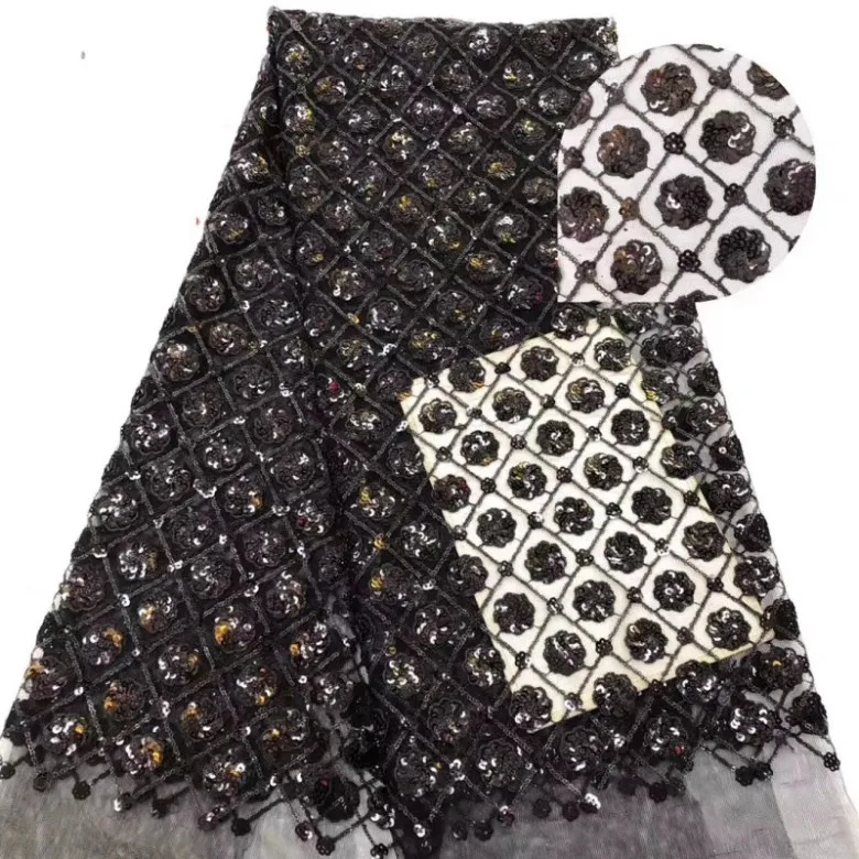 high quality black French Nigerian sequins net lace fabric / African tulle mesh sequence lace fabric for dress 5yards/lot fc726 
high quality black French Nigerian sequins net lace fabric / African tulle mesh sequence lace fabric for dress 5yards/lot fc726