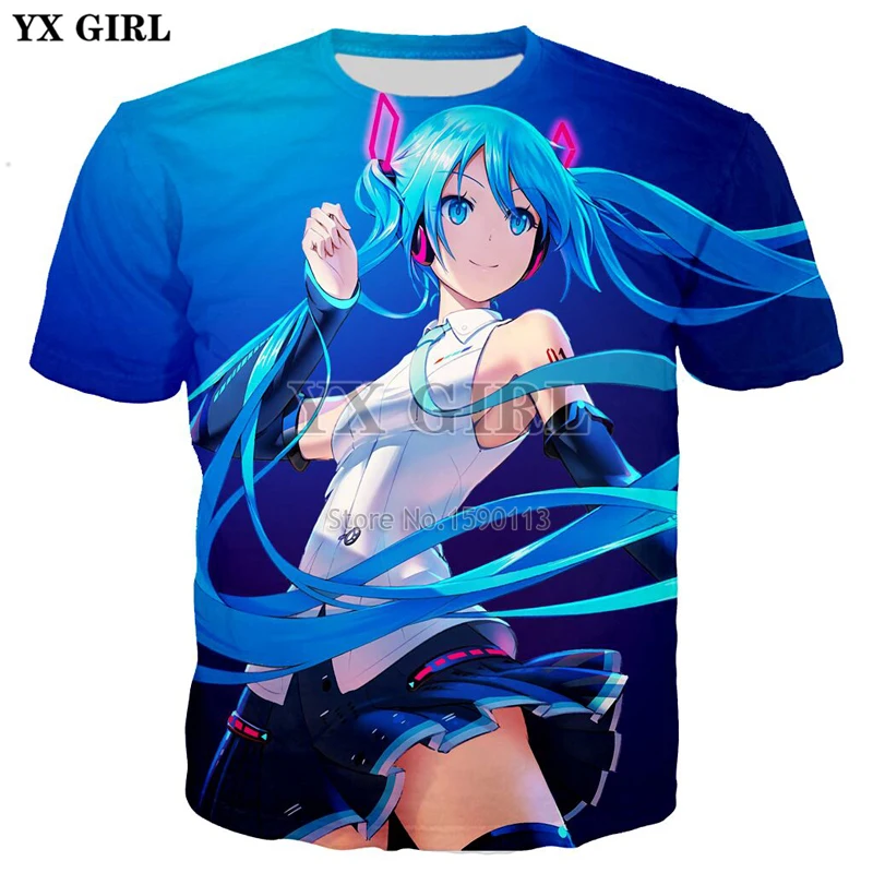 

YX GIRL Classic cartoon Hatsune Miku 3d t shirrt beautiful girl Print Men Women Streetwear short sleeve t shirt