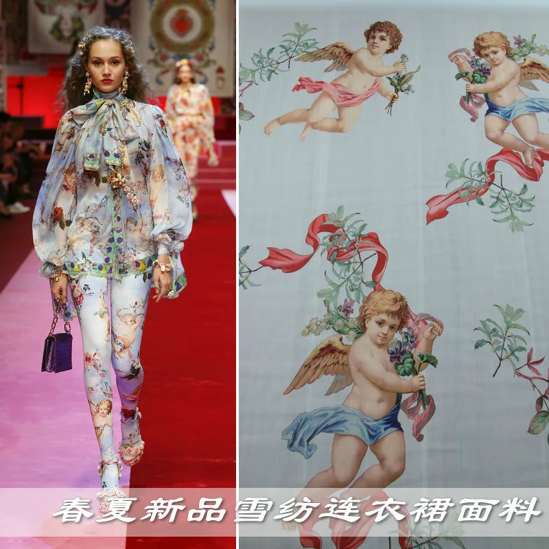 New spring and summer cute angel print chiffon clothing fabric thin drape perspective handmade DIY dress shirt fabric
New spring and summer cute angel print chiffon clothing fabric thin drape perspective handmade DIY dress shirt fabric