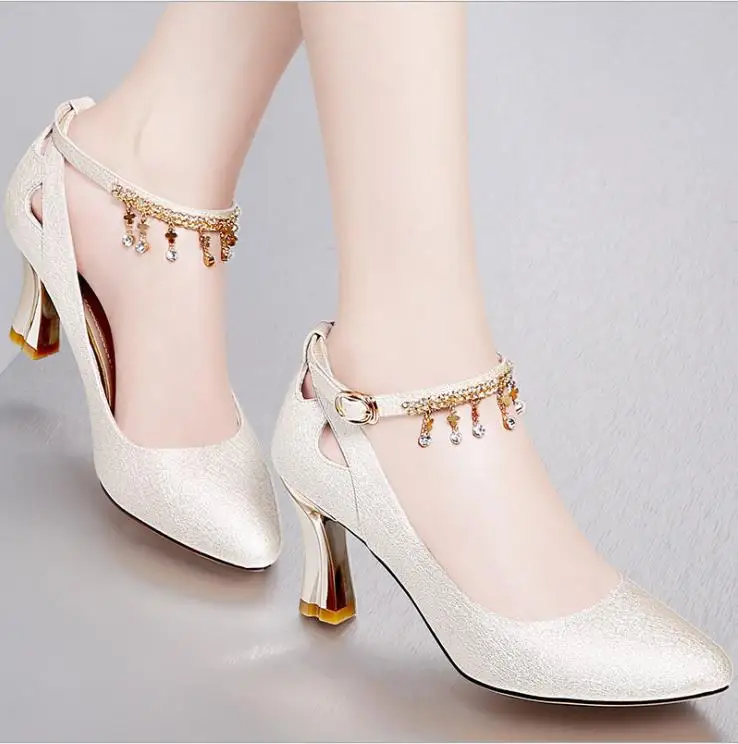 

Mo Lei bud 2019 autumn new women's shoes shallow mouth thick heel shoes fashion pointed wild women's high heels