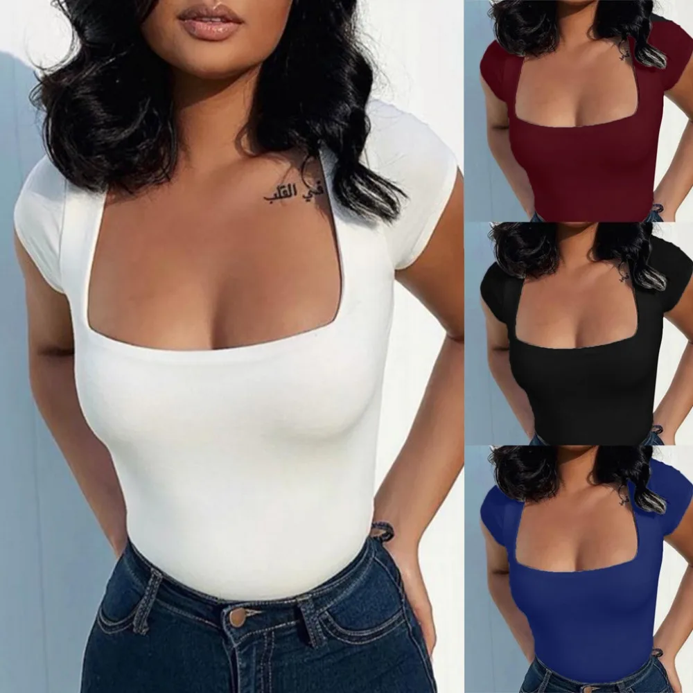 Best Sell Tight fit U neck Sexy Top Ladies Short Sleeve T Shirt Tee Short T-shirt Basic Stretch T-shirts Women Harajuku
Best Sell Tight fit U neck Sexy Top Ladies Short Sleeve T Shirt Tee Short T-shirt Basic Stretch T-shirts Women Harajuku