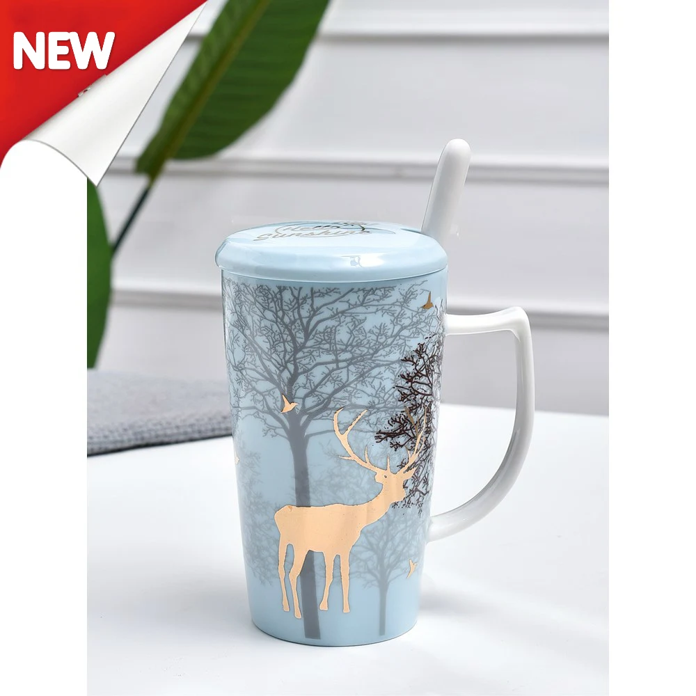 

Deer Mark Cup ins Pink Girl Heart Ceramic Mug Nordic Couples Water Cup Coffee mug with lid spoon Milu Mark Cups 400ml CL10251445