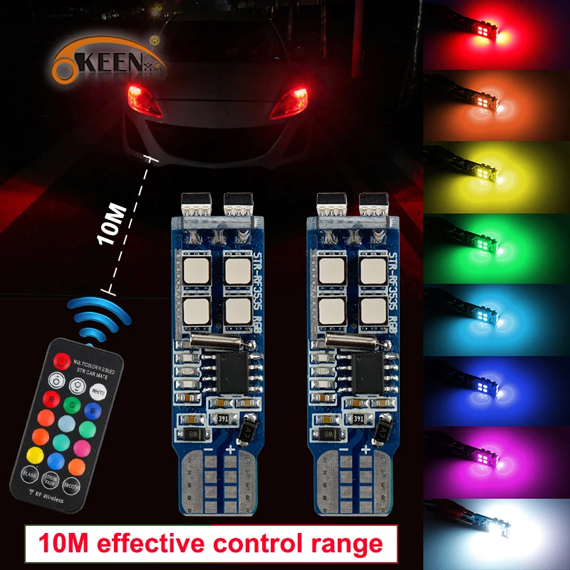 OKEEN 2pcs Canbus T10 W5W 10SMD 3535 RGB Parking Wedge Side Light Bright Clearance Lights Flashing Bulb with Remote Controller
OKEEN 2pcs Canbus T10 W5W 10SMD 3535 RGB Parking Wedge Side Light Bright Clearance Lights Flashing Bulb with Remote Controller