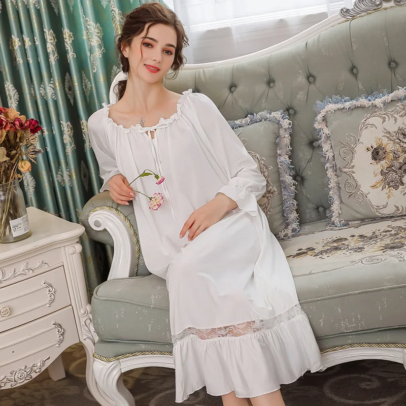 Sexy Slash Lace Up Sleep Wear Night Dress Vintage Nightgown Long Sleeve Nightdress White Cotton Sleepwear Women Nightshirt
Sexy Slash Lace Up Sleep Wear Night Dress Vintage Nightgown Long Sleeve Nightdress White Cotton Sleepwear Women Nightshirt
