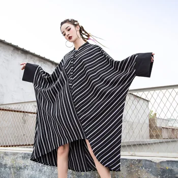 Women Oversized Bat Sleeve Loose Casual Long Striped Shirt Dress Female Streetwear Hip Hop Punk Gohic Fashion BF Blouse Tops
Women Oversized Bat Sleeve Loose Casual Long Striped Shirt Dress Female Streetwear Hip Hop Punk Gohic Fashion BF Blouse Tops