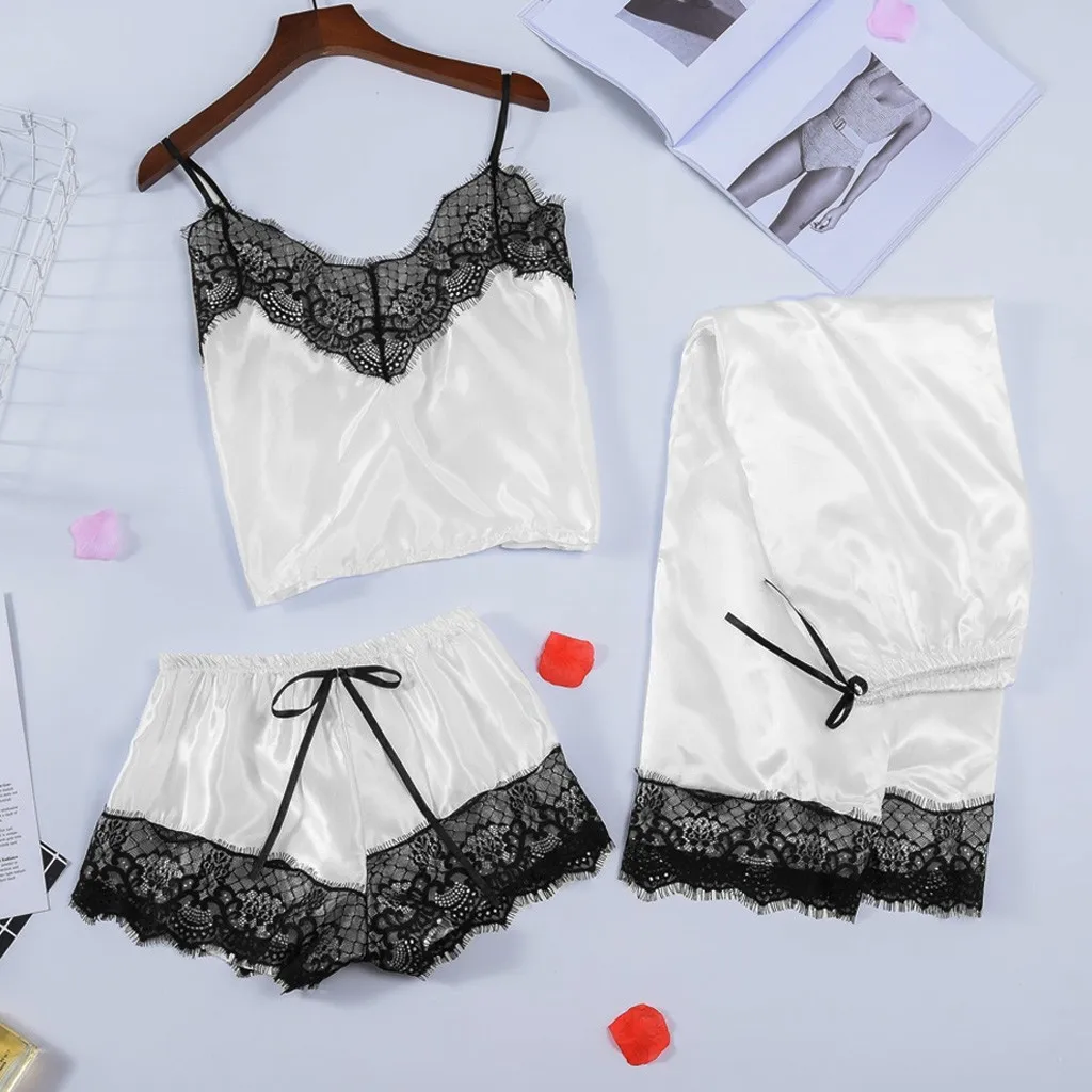 women pajama Stain Lace Silk Lingerie Nightdress Pajamas Camisole Trousers Sleepwear satin pajama set pijama femme sexy#XB20
women pajama Stain Lace Silk Lingerie Nightdress Pajamas Camisole Trousers Sleepwear satin pajama set pijama femme sexy#XB20