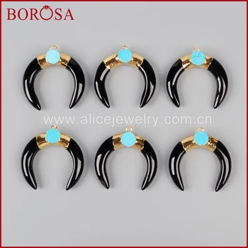 BOROSA New arrival 5pcs Gold Color Black Crystal Druzy Crescent Double Horn Charm With 8mm Greenish Sky Blue Stone G0938
BOROSA New arrival 5pcs Gold Color Black Crystal Druzy Crescent Double Horn Charm With 8mm Greenish Sky Blue Stone G0938