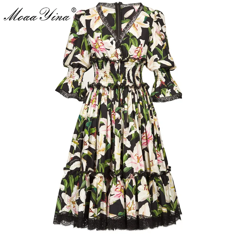 MoaaYina Fashion Designer Runway dress Spring Summer Women Dress V-neck lily Floral-Print Elegant Cotton Dresses
MoaaYina Fashion Designer Runway dress Spring Summer Women Dress V-neck lily Floral-Print Elegant Cotton Dresses
