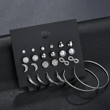 

Temperament 12 Pairs Stars Moon Small 8 Words Stud Earrings Combination Set Occident Style Female Stud Earring SE011