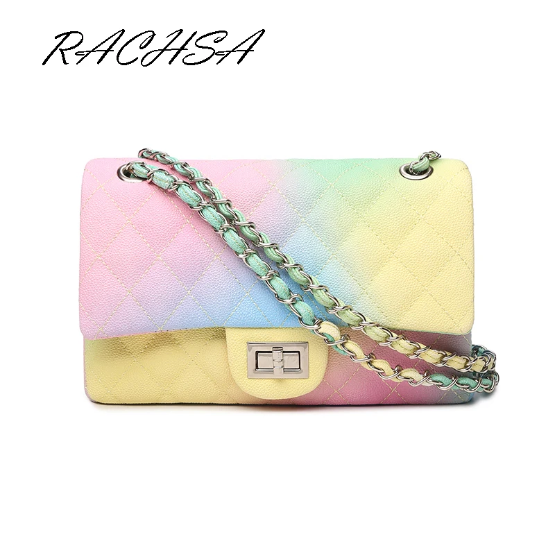 New Fashion Gradient Rainbow Color Crossbody Bags Thread Clasp Chain Shoulder Bag Ice Cream-Color Messenger Bag Bolsas Feminina
New Fashion Gradient Rainbow Color Crossbody Bags Thread Clasp Chain Shoulder Bag Ice Cream-Color Messenger Bag Bolsas Feminina