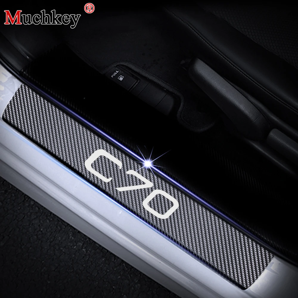 

Car Door Threshold Plate Stickers For VOLVO C70 Door Sill Protector Scuff Plate 4D Carbon Fiber Vinyl Sticker Car Styling 4Pcs