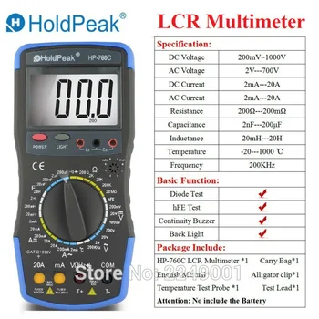 HoldPeak HP-760C Digital LCR Multimeter Inductance Capacitance Meter with AC/ DC Voltage Current Resistance Test and Carry Bag
HoldPeak HP-760C Digital LCR Multimeter Inductance Capacitance Meter with AC/ DC Voltage Current Resistance Test and Carry Bag