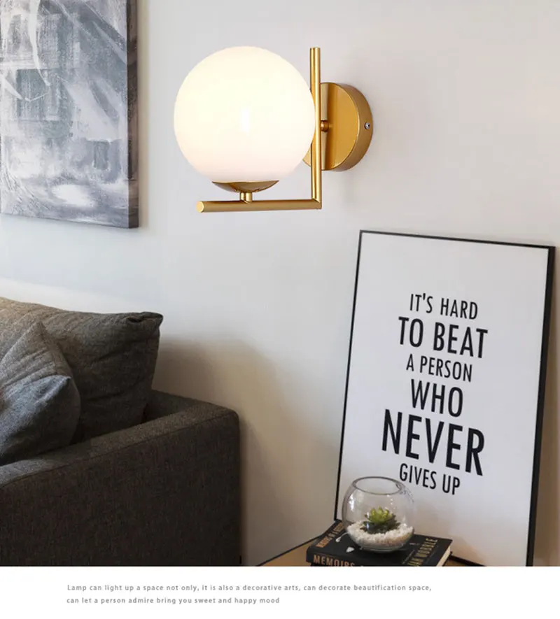 Modern Nordic Glass Ball LED Wall Lamp Sconce Loft Retro Black Gold Wall Light E27 Bedside Lamp For Cafe Bedroom Living Room (2)