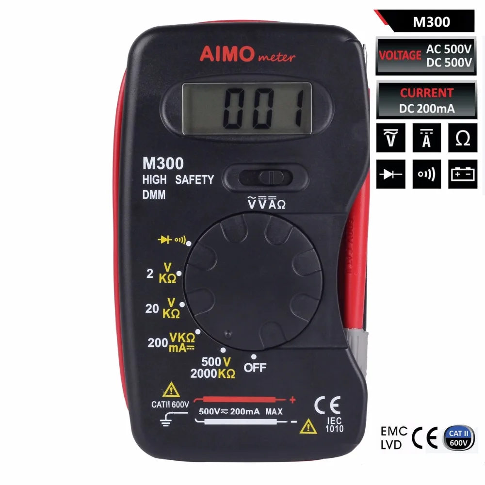 Aimometer M300 Pocket Size Digital LCD multimeter Handheld DMM DC AC Continuity Test Ammeter Voltmeter Ohm Meter with Diode test
Aimometer M300 Pocket Size Digital LCD multimeter Handheld DMM DC AC Continuity Test Ammeter Voltmeter Ohm Meter with Diode test
