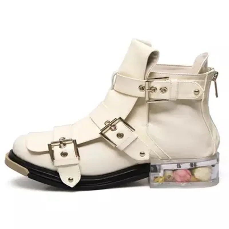Ladies Beauty Rose Flowers inside Lucency sole Buckle Ankle Boots Runway Transparent Low Heels Female Patent leather Botte Shoes
Ladies Beauty Rose Flowers inside Lucency sole Buckle Ankle Boots Runway Transparent Low Heels Female Patent leather Botte Shoes
