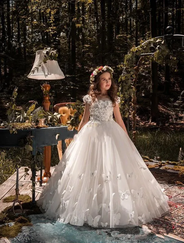 Sweep tarin Butterflies 3D Flowers Jewel Kids Formal 2019 Custom Made Tulle Covered Back Flower Girl Dresses
Sweep tarin Butterflies 3D Flowers Jewel Kids Formal 2019 Custom Made Tulle Covered Back Flower Girl Dresses