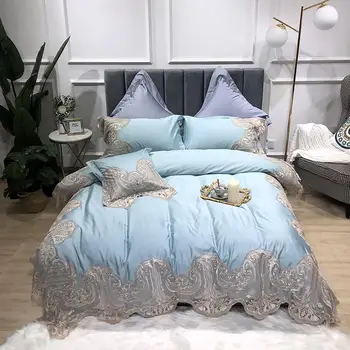 Blue Princess Bedding Set with Chic Wave Lace Queen King Size Girls Bedding include 1Duvet Cover 1pc Bed sheet 2pc pillow shams
Blue Princess Bedding Set with Chic Wave Lace Queen King Size Girls Bedding include 1Duvet Cover 1pc Bed sheet 2pc pillow shams