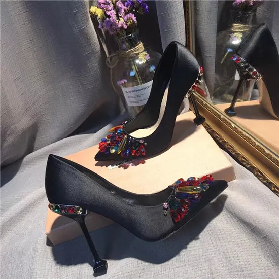 2018 New Sexy Mixed Color Crystal Women Pumps Shoes Woman High Heels Rhinestone Women Wedding Shoes Ladies Slipper Zapatos Mujer (1)