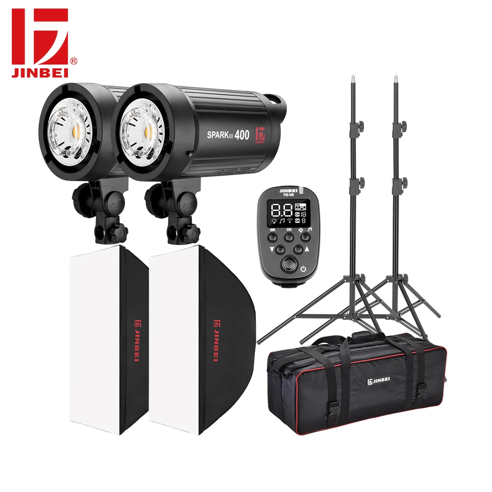 JINBEI SparkIII 800W Flash Kit 2*400W Studio Strobe Room Photo Photography Lighting 2 Heads with Softbox Trigger Light Stand bag
JINBEI SparkIII 800W Flash Kit 2*400W Studio Strobe Room Photo Photography Lighting 2 Heads with Softbox Trigger Light Stand bag