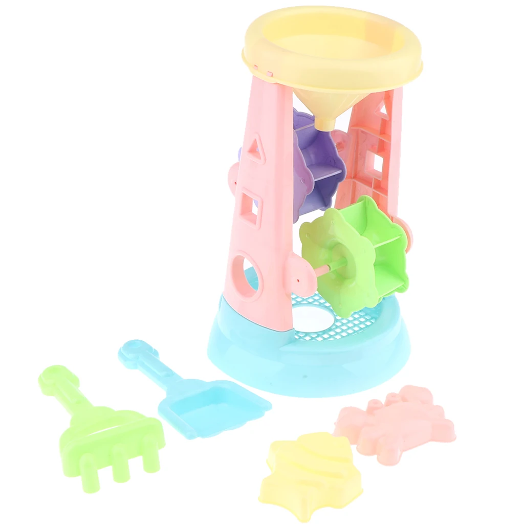Double Sand Wheel Beach Outdoor Play Toy Set for Kids With Shovel and Molds