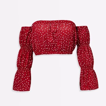 Slash Neck Women Chiffon Long Sleeve Women Top T-shirt French Style White Polka Dot Women Lantern Sleeve Crop Top T-shirt
Slash Neck Women Chiffon Long Sleeve Women Top T-shirt French Style White Polka Dot Women Lantern Sleeve Crop Top T-shirt