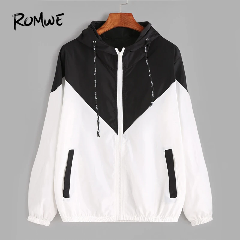 ROMWE Black And White Color Block Drawstring Hooded Zip Up Jacket Autumn Women Casual Clothing Spring Ladies Sporty Coats
ROMWE Black And White Color Block Drawstring Hooded Zip Up Jacket Autumn Women Casual Clothing Spring Ladies Sporty Coats